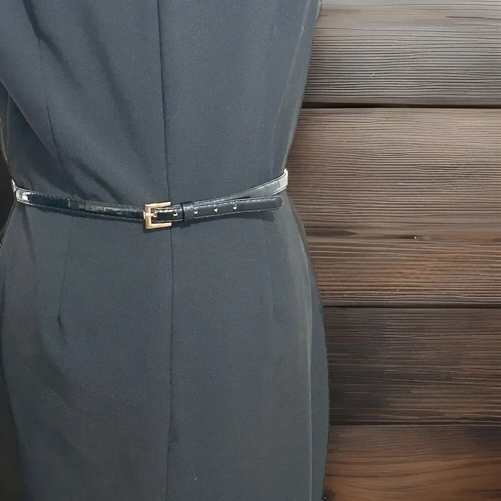 SINGLE Veronica Colorblock Black/Ivory Dress Career Wear Belted Size 10 - Picture 5 of 15